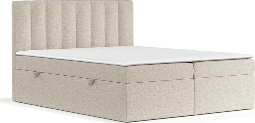 Béžová boxspring postel s úložným prostorem 140x200 cm Novento – Maison de Rêve