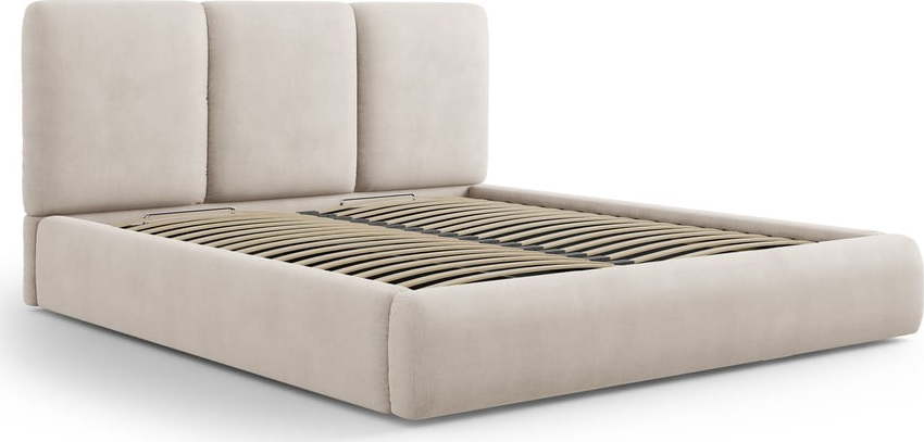 Béžová čalouněná dvoulůžková postel s úložným prostorem s roštem 160x200 cm Brody – Mazzini Beds