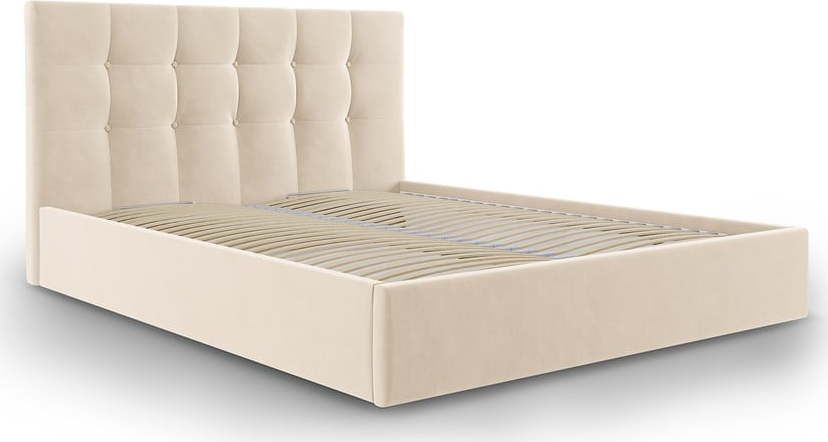 Béžová čalouněná dvoulůžková postel s úložným prostorem s roštem 160x200 cm Nerin – Mazzini Beds