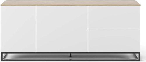 Bílá komoda s deskou v dekoru dubu a černými nohami TemaHome Join