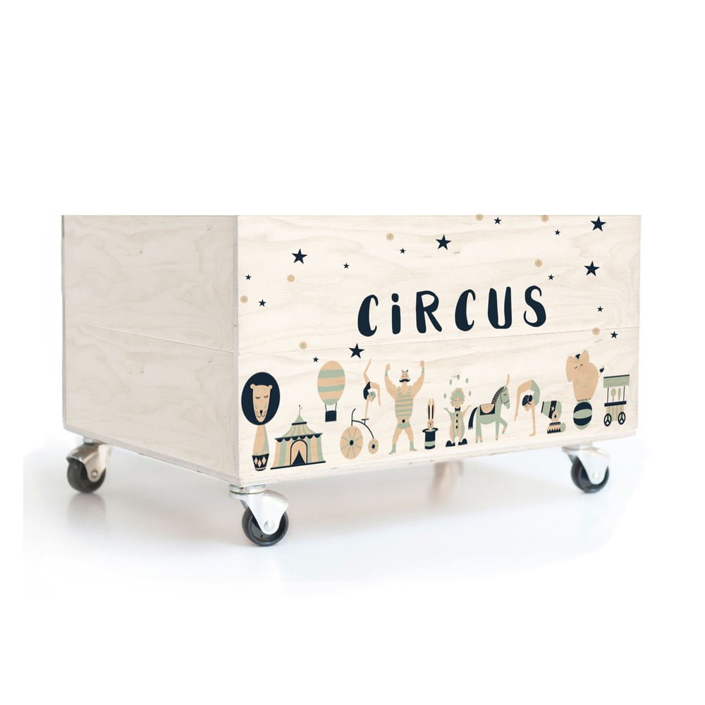 Dětský borovicový úložný box na kolečkách Folkifreckles Circus Crew