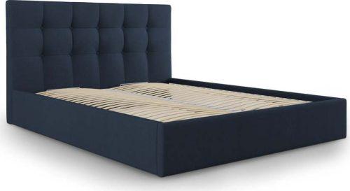 Tmavě modrá čalouněná dvoulůžková postel s úložným prostorem s roštem 160x200 cm Nerin – Mazzini Beds