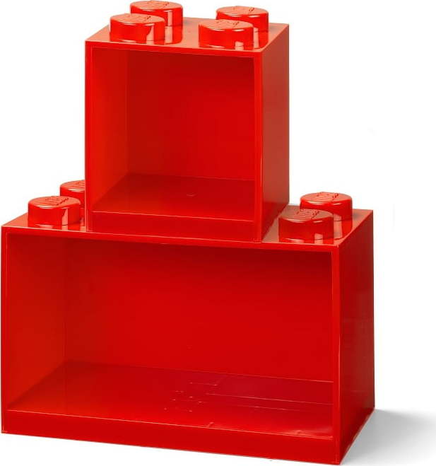 Sada 2 dětských červených nástěnných polic LEGO® Brick