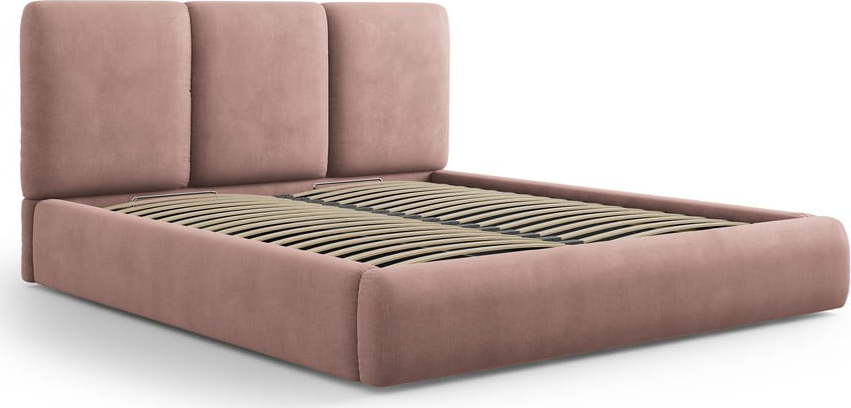 Světle růžová čalouněná dvoulůžková postel s úložným prostorem s roštem 160x200 cm Brody – Mazzini Beds