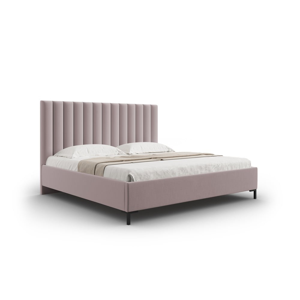 Světle růžová čalouněná dvoulůžková postel s úložným prostorem s roštem 160x200 cm Casey – Mazzini Beds