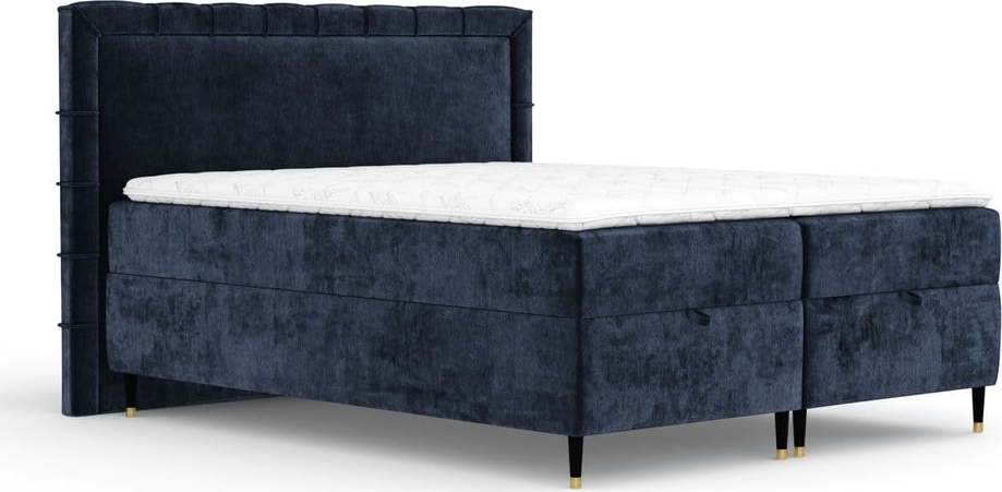 Tmavě modrá boxspring postel s úložným prostorem 160x200 cm Voyage – Maison de Rêve