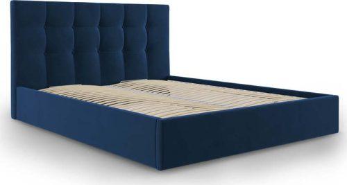 Tmavě modrá čalouněná dvoulůžková postel s úložným prostorem s roštem 160x200 cm Nerin – Mazzini Beds