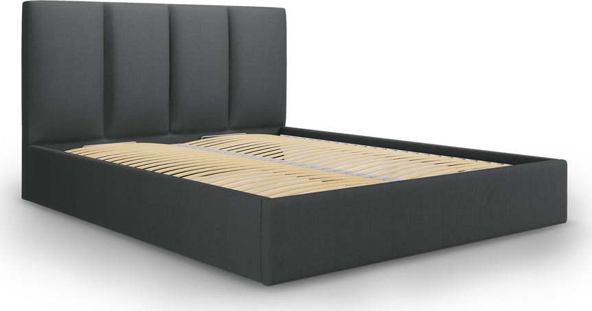 Tmavě šedá čalouněná dvoulůžková postel s úložným prostorem s roštem 180x200 cm Juniper – Mazzini Beds