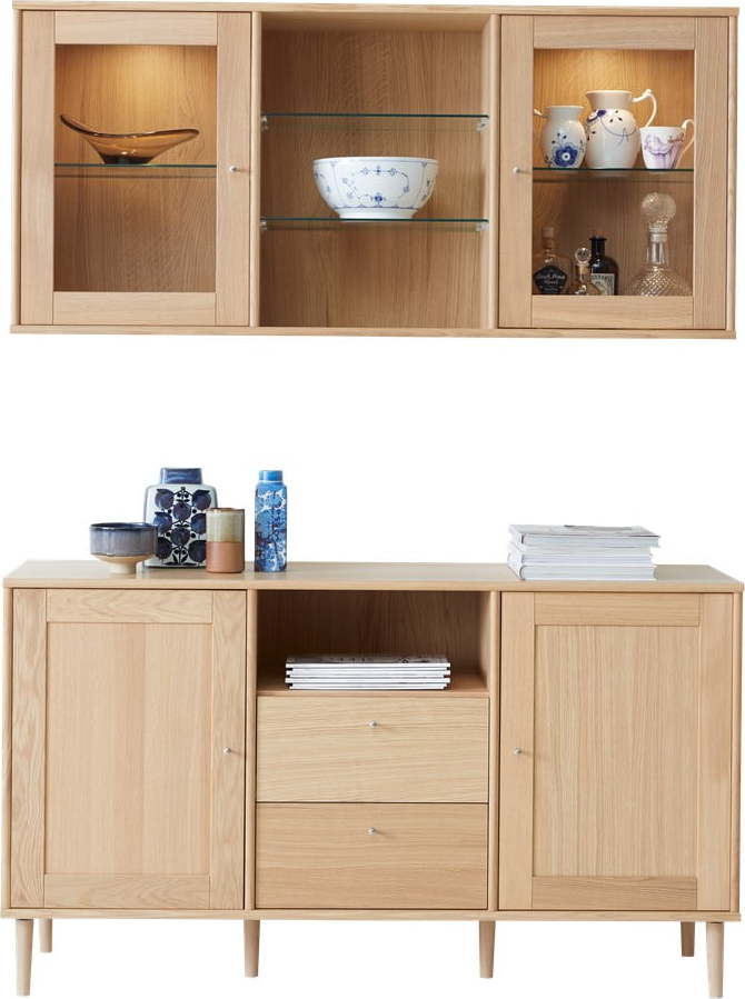 Set nástěnné vitríny s osvětlením a komody v dekoru dubu 133x136 cm Mistral - Hammel Furniture